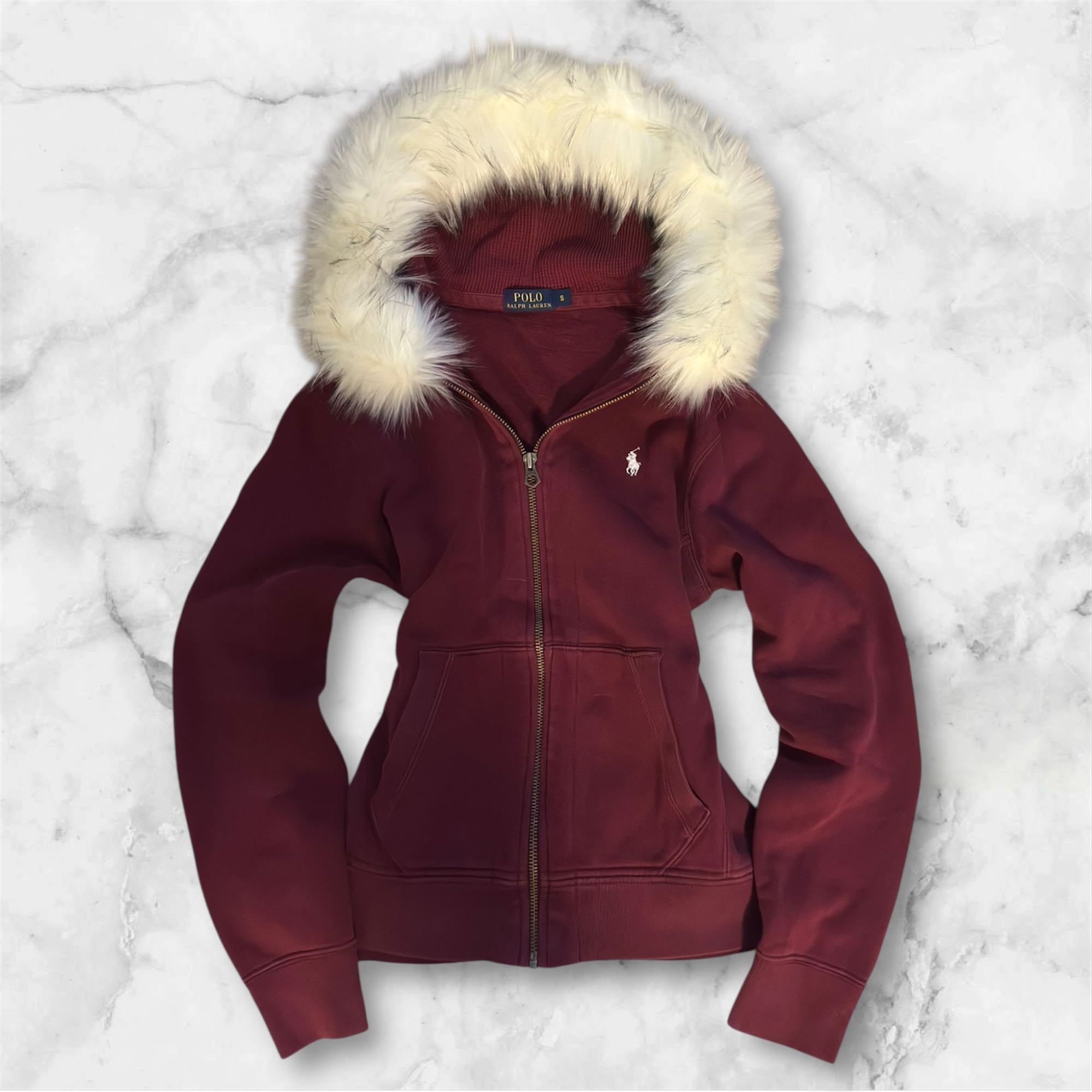 Dark Red Ralph Lauren Fur Zipper Unisex Size S