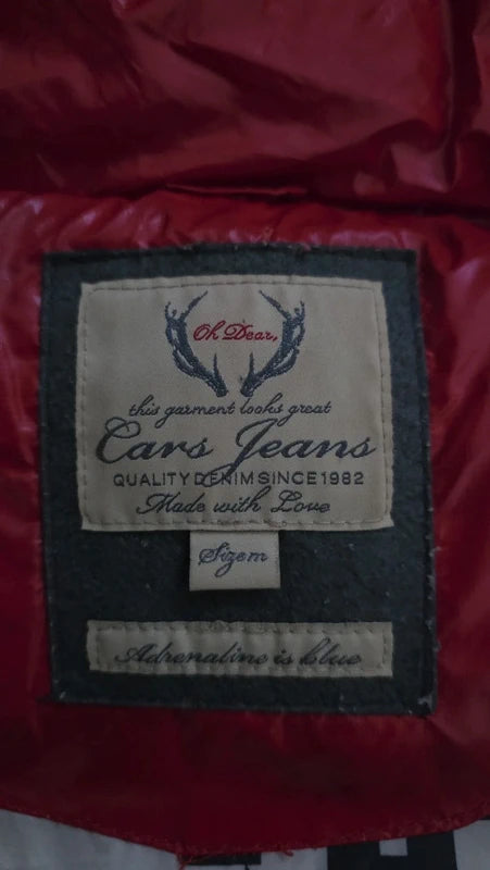 Stylische rote Cars Jeans Vintage Winterjacke Size M